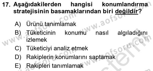 Reklam Kampanya Analizi Dersi 2023 - 2024 Yılı (Vize) Ara Sınav Soruları 17. Soru