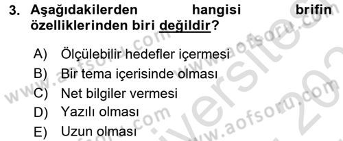 Reklam Kampanya Analizi Dersi 2023 - 2024 Yılı (Vize) Ara Sınav Soruları 3. Soru