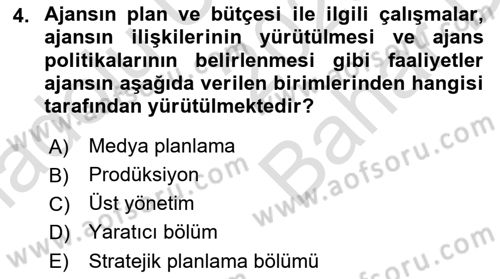 Reklam Kampanya Analizi Dersi 2023 - 2024 Yılı (Vize) Ara Sınav Soruları 4. Soru