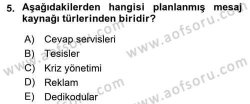 Reklam Kampanya Analizi Dersi 2023 - 2024 Yılı (Vize) Ara Sınav Soruları 5. Soru