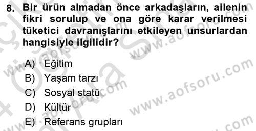 Reklam Kampanya Analizi Dersi 2023 - 2024 Yılı (Vize) Ara Sınav Soruları 8. Soru