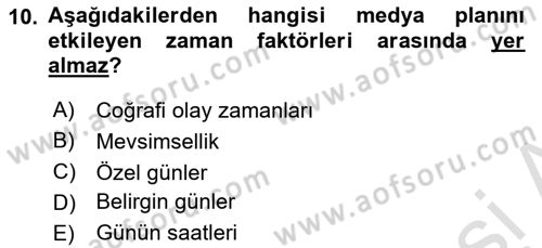 Reklam Kampanya Analizi Dersi 2023 - 2024 Yılı (Final) Dönem Sonu Sınav Soruları 10. Soru