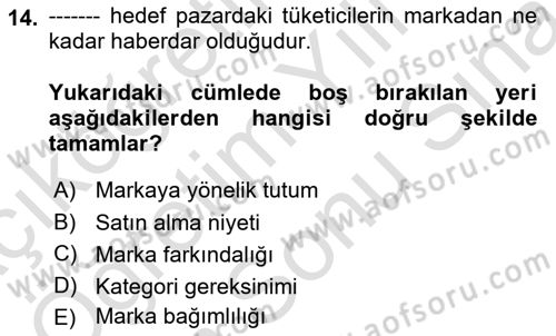 Reklam Kampanya Analizi Dersi 2023 - 2024 Yılı (Final) Dönem Sonu Sınav Soruları 14. Soru