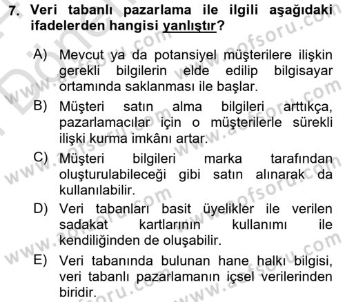 Reklam Kampanya Analizi Dersi 2023 - 2024 Yılı (Final) Dönem Sonu Sınav Soruları 7. Soru