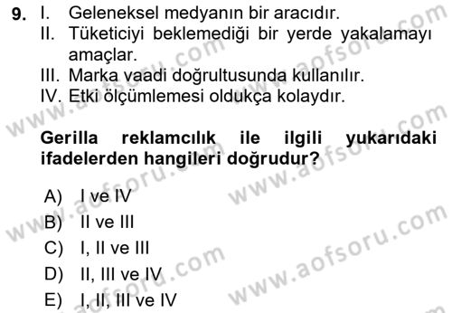 Reklam Kampanya Analizi Dersi 2023 - 2024 Yılı (Final) Dönem Sonu Sınav Soruları 9. Soru