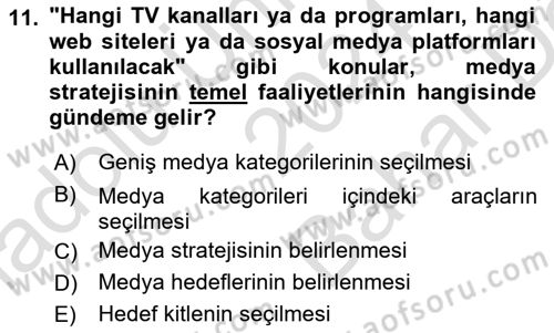 Reklam Kampanya Süreci Dersi 2024 - 2025 Yılı (Vize) Ara Sınav Soruları 11. Soru