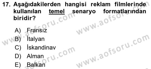 Reklam Kampanya Süreci Dersi 2024 - 2025 Yılı (Vize) Ara Sınav Soruları 17. Soru
