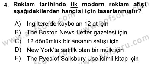Reklam Kampanya Süreci Dersi 2024 - 2025 Yılı (Vize) Ara Sınav Soruları 4. Soru