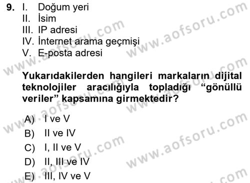 Reklam Kampanya Süreci Dersi 2024 - 2025 Yılı (Vize) Ara Sınav Soruları 9. Soru