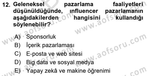 Reklam Kampanya Süreci Dersi 2024 - 2025 Yılı (Final) Dönem Sonu Sınav Soruları 12. Soru