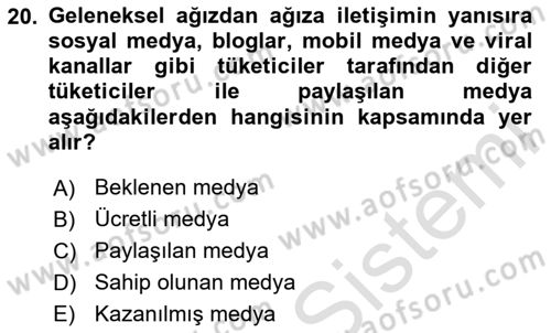 Reklam Kampanya Süreci Dersi 2024 - 2025 Yılı (Final) Dönem Sonu Sınav Soruları 20. Soru