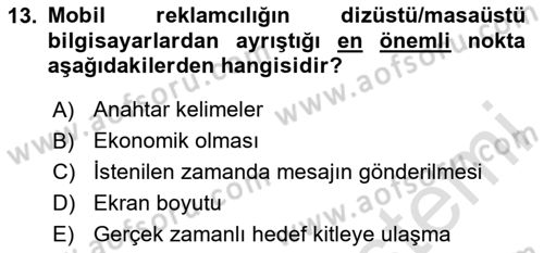 Reklam Kampanya Süreci Dersi 2024 - 2025 Yılı Yaz Okulu Sınav Soruları 13. Soru