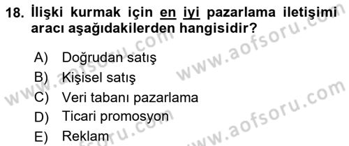 Reklam Kampanya Süreci Dersi 2024 - 2025 Yılı Yaz Okulu Sınav Soruları 18. Soru