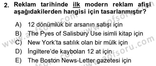 Reklam Kampanya Süreci Dersi 2024 - 2025 Yılı Yaz Okulu Sınav Soruları 2. Soru