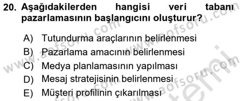 Reklam Kampanya Süreci Dersi 2024 - 2025 Yılı Yaz Okulu Sınav Soruları 20. Soru