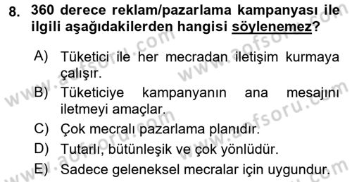 Reklam Kampanya Süreci Dersi 2024 - 2025 Yılı Yaz Okulu Sınav Soruları 8. Soru