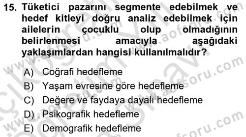 Reklam Kampanya Süreci Dersi 2025 - 2026 Yılı (Vize) Ara Sınav Soruları 15. Soru