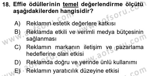 Reklam Kampanya Süreci Dersi 2025 - 2026 Yılı (Vize) Ara Sınav Soruları 18. Soru