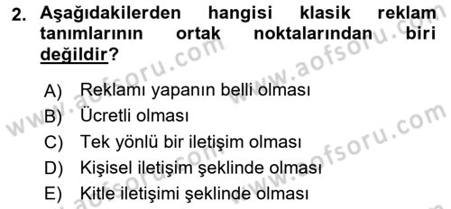 Reklam Kampanya Süreci Dersi 2025 - 2026 Yılı (Vize) Ara Sınav Soruları 2. Soru