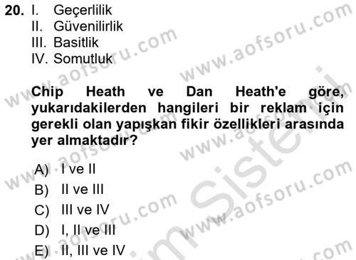 Reklam Kampanya Süreci Dersi 2025 - 2026 Yılı (Vize) Ara Sınav Soruları 20. Soru