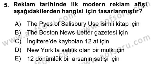 Reklam Kampanya Süreci Dersi 2025 - 2026 Yılı (Vize) Ara Sınav Soruları 5. Soru