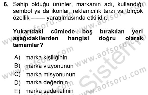 Reklam Kampanya Süreci Dersi 2025 - 2026 Yılı (Vize) Ara Sınav Soruları 6. Soru