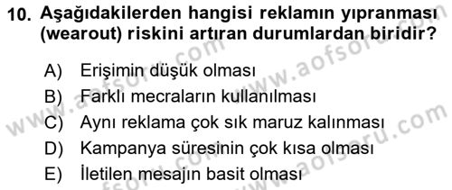 Reklam Kampanya Süreci Dersi 2025 - 2026 Yılı (Final) Dönem Sonu Sınav Soruları 10. Soru