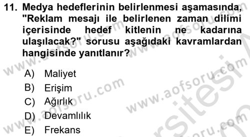 Reklam Kampanya Süreci Dersi 2025 - 2026 Yılı (Final) Dönem Sonu Sınav Soruları 11. Soru