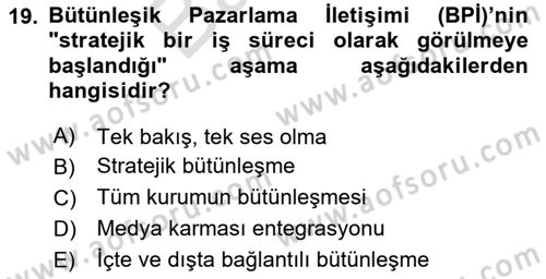 Reklam Kampanya Süreci Dersi 2025 - 2026 Yılı (Final) Dönem Sonu Sınav Soruları 19. Soru