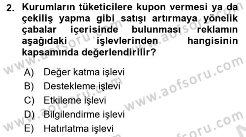 Reklam Kampanya Süreci Dersi 2025 - 2026 Yılı (Final) Dönem Sonu Sınav Soruları 2. Soru