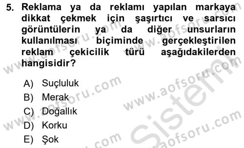 Reklam Kampanya Süreci Dersi 2025 - 2026 Yılı (Final) Dönem Sonu Sınav Soruları 5. Soru