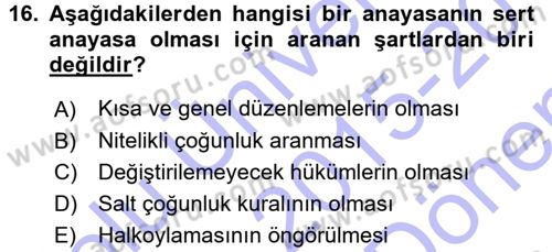 Hukukun Temel Kavramları Dersi 2015 - 2016 Yılı (Final) Dönem Sonu Sınavı 16. Soru