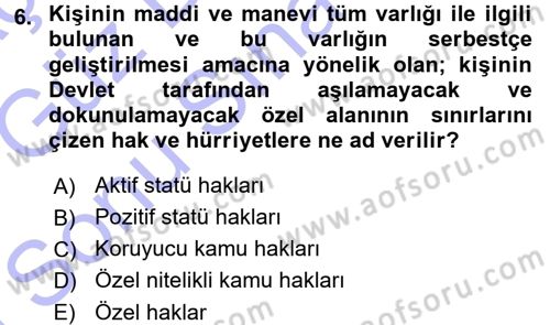 Hukukun Temel Kavramları Dersi 2015 - 2016 Yılı (Final) Dönem Sonu Sınav Soruları 6. Soru