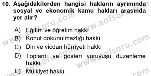 Hukukun Temel Kavramları Dersi 2017 - 2018 Yılı (Final) Dönem Sonu Sınavı 10. Soru