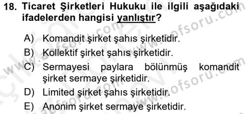 Hukukun Temel Kavramları Dersi 2017 - 2018 Yılı (Final) Dönem Sonu Sınavı 18. Soru