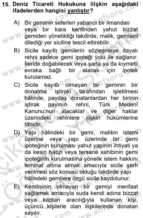 Hukukun Temel Kavramları Dersi 2021 - 2022 Yılı Yaz Okulu Sınav Soruları 15. Soru