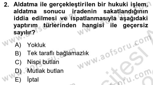 Hukukun Temel Kavramları Dersi 2021 - 2022 Yılı Yaz Okulu Sınavı 2. Soru
