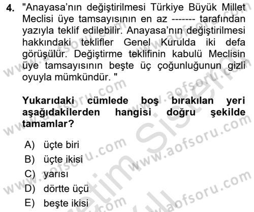 Hukukun Temel Kavramları Dersi 2021 - 2022 Yılı Yaz Okulu Sınav Soruları 4. Soru