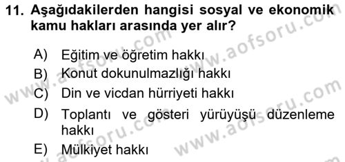 Hukukun Temel Kavramları Dersi 2023 - 2024 Yılı Yaz Okulu Sınav Soruları 11. Soru