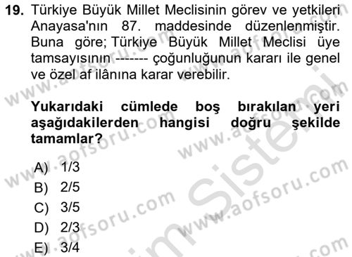 Hukukun Temel Kavramları Dersi 2023 - 2024 Yılı Yaz Okulu Sınav Soruları 19. Soru