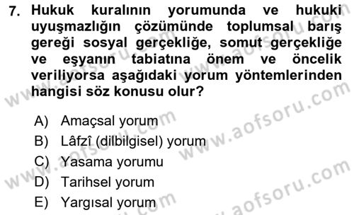 Hukukun Temel Kavramları Dersi 2024 - 2025 Yılı (Vize) Ara Sınav Soruları 7. Soru