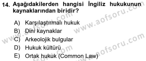 Hukukun Temel Kavramları Dersi 2025 - 2026 Yılı (Vize) Ara Sınav Soruları 14. Soru