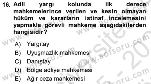 Hukukun Temel Kavramları Dersi 2025 - 2026 Yılı (Vize) Ara Sınav Soruları 16. Soru