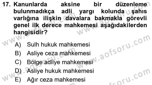 Hukukun Temel Kavramları Dersi 2025 - 2026 Yılı (Vize) Ara Sınav Soruları 17. Soru