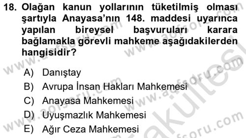 Hukukun Temel Kavramları Dersi 2025 - 2026 Yılı (Vize) Ara Sınav Soruları 18. Soru