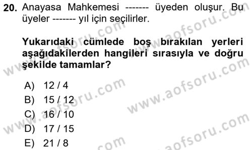Hukukun Temel Kavramları Dersi 2025 - 2026 Yılı (Vize) Ara Sınav Soruları 20. Soru