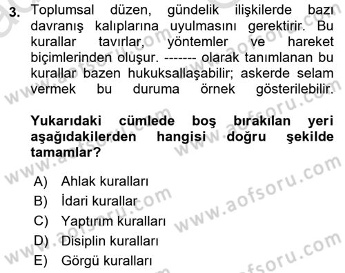 Hukukun Temel Kavramları Dersi 2025 - 2026 Yılı (Vize) Ara Sınav Soruları 3. Soru