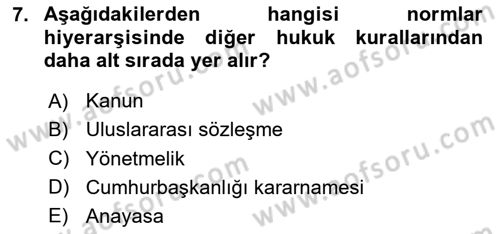 Hukukun Temel Kavramları Dersi 2025 - 2026 Yılı (Vize) Ara Sınav Soruları 7. Soru