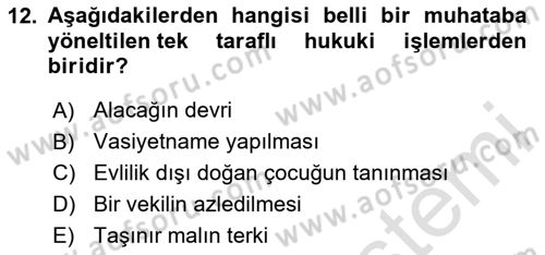 Hukukun Temel Kavramları Dersi 2025 - 2026 Yılı (Final) Dönem Sonu Sınav Soruları 12. Soru
