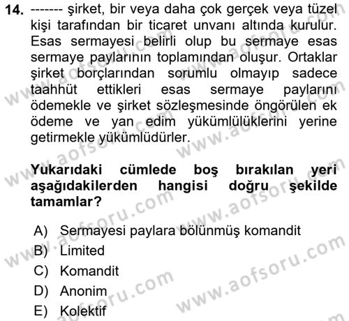 Hukukun Temel Kavramları Dersi 2025 - 2026 Yılı (Final) Dönem Sonu Sınav Soruları 14. Soru